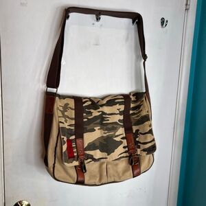 Fossil large canvas and leather camo print messenger bag